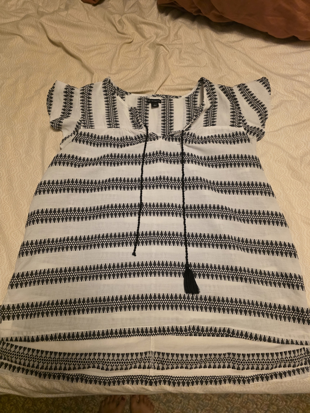 new directions Black and White Striped Tie-Front Tunic